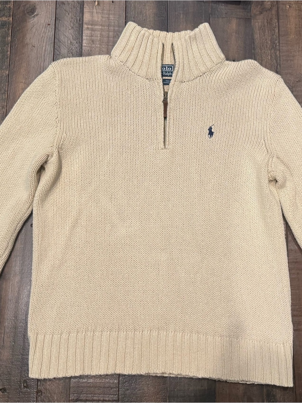 Polo by Ralph Lauren Men’s Cream Zip-Neck Sweater with Navy Pony - Picture 3 of 10